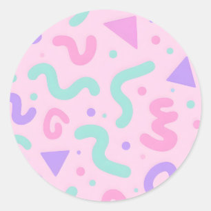 Pastel Memphis kronkelige geometrische speelse ret Ronde Sticker