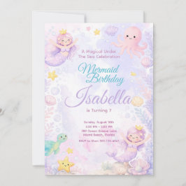 Pastel Mermaid Birthday Invitation Under The Sea Kaart