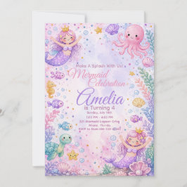 Pastel Mermaid Celebration Invitation Editable Kaart