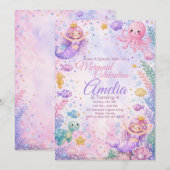 Pastel Mermaid Celebration Invitation Editable Kaart (Voorkant / Achterkant)
