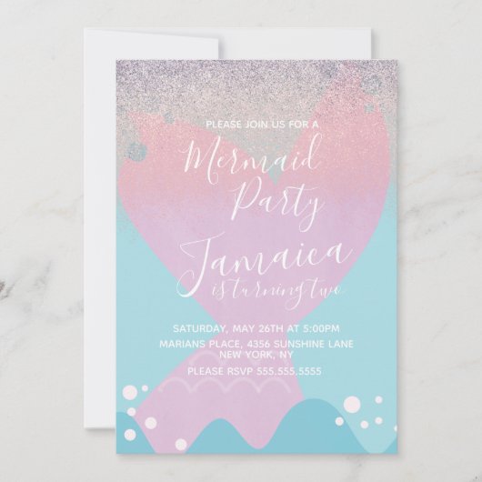 Pastel Mermaid Faux Glitter Birthday Party Kaart (Voorkant)