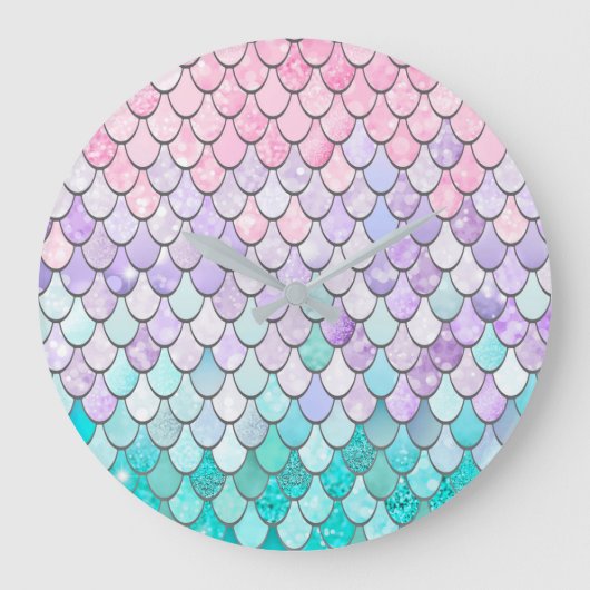 Pastel Mermaid Girls Bedroom Nursery Wall Clock Grote Klok (Voorkant)