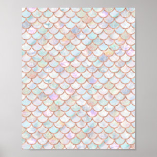 Pastel Mermaid Scales Pattern Roos Gold Poster