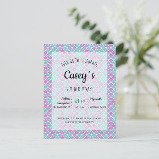 Pastel, mermaid scales, uitnodiging (Staand voorkant)