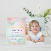 Pastel Mermaid under the Zee Birthday Foto Kaart (Staand voorkant)