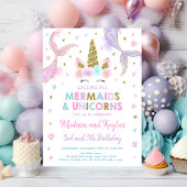 Pastel Mermaids and Unicorns Birthday Kaart
