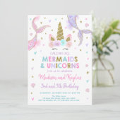 Pastel Mermaids and Unicorns Birthday Kaart (Staand voorkant)
