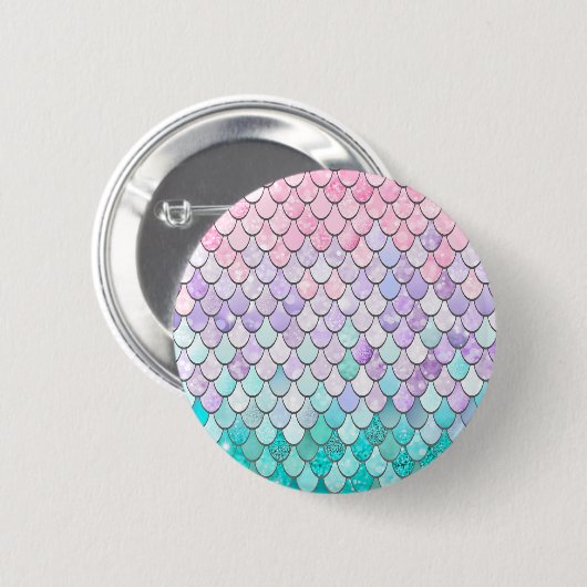 Pastel Merrmaid Scales Patroon Ronde Button 5,7 Cm (Voorkant /achterkant)