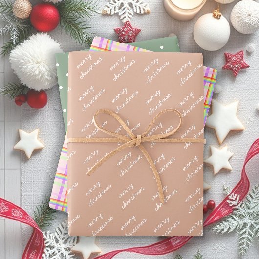 Pastel Merry Christmas Rainbow Inpakpapier Vel