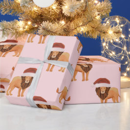 Pastel met kerstmis Safari Dieren Roze Lion Cadeaupapier