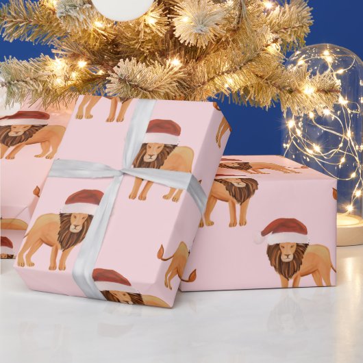 Pastel met kerstmis Safari Dieren Roze Lion Cadeaupapier (Feestdagen)
