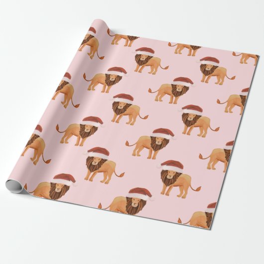 Pastel met kerstmis Safari Dieren Roze Lion Cadeaupapier (Uitgerold)