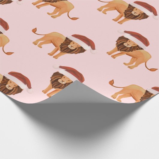 Pastel met kerstmis Safari Dieren Roze Lion Cadeaupapier (Hoek)