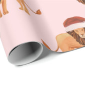Pastel met kerstmis Safari Dieren Roze Lion Cadeaupapier (Rol Hoek)