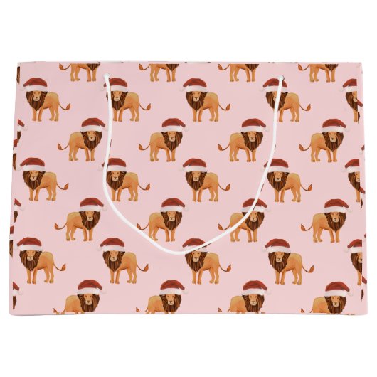 Pastel met kerstmis Safari Dieren Roze Lion Groot Cadeauzakje (Voorkant)