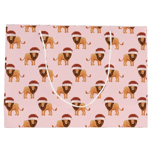 Pastel met kerstmis Safari Dieren Roze Lion Groot Cadeauzakje (Achterkant)