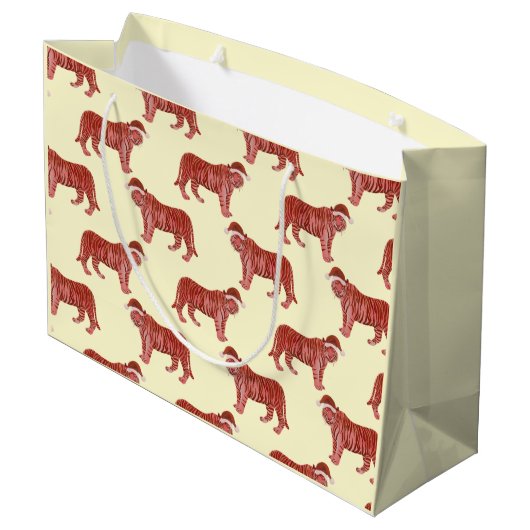 Pastel met kerstmis Safari Dieren Roze Tiger Wrapp Groot Cadeauzakje (Achterkant Gekanteld)