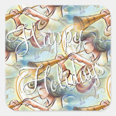 Pastel met kleur engel met trompet vierkante sticker (Voorkant)