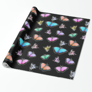 Pastel met kleur roze, groen, geel, Butterflies Cadeaupapier