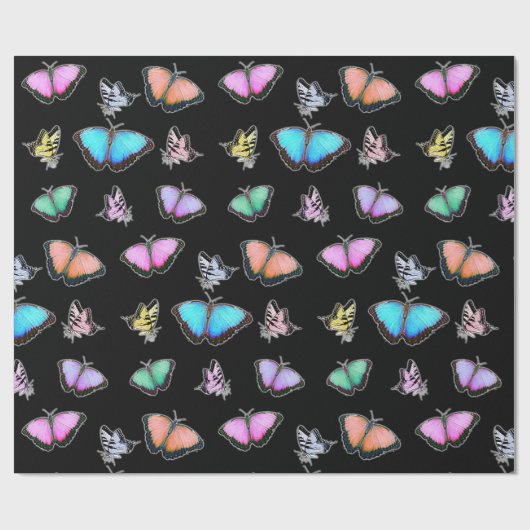 Pastel met kleur roze, groen, geel, Butterflies Cadeaupapier (Vlak)