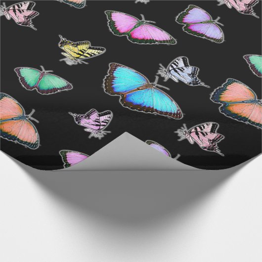 Pastel met kleur roze, groen, geel, Butterflies Cadeaupapier (Hoek)