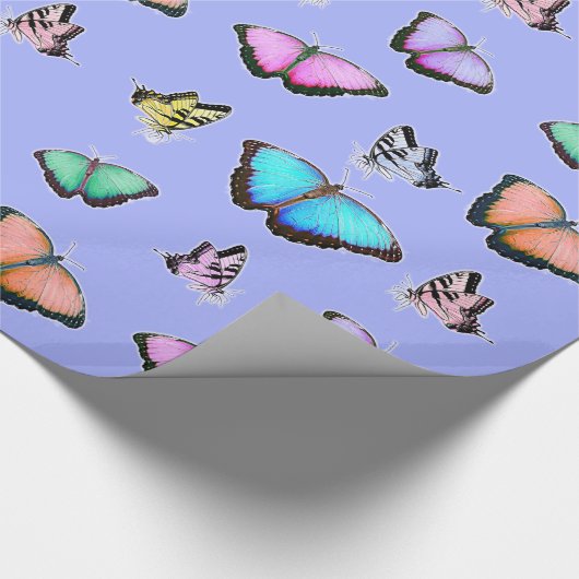 Pastel met kleur roze, groen, geel, Butterflies Cadeaupapier (Hoek)