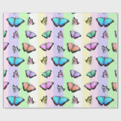 Pastel met kleur roze, groene, gele vlinders cadeaupapier (Vlak)
