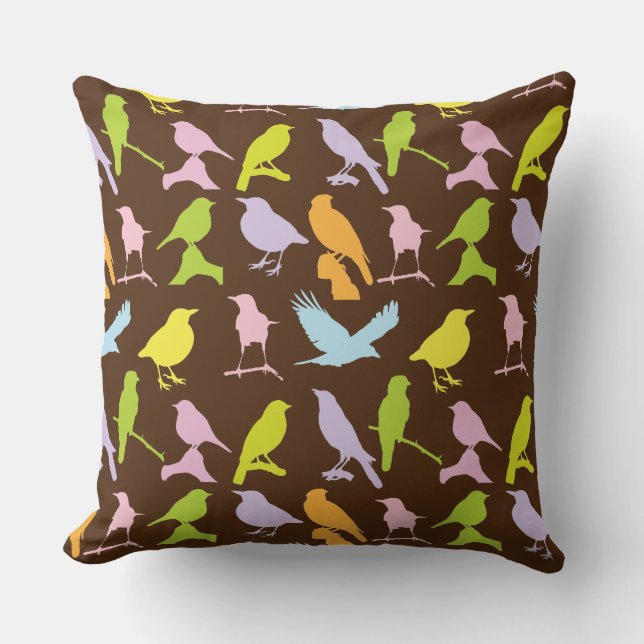 Pastel met kleurrijke variëteit vogelpatroon kussen (Voorkant)