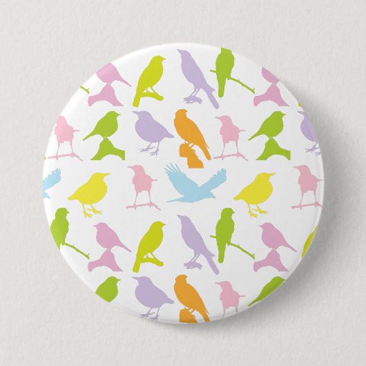Pastel met kleurrijke variëteit vogelpatroon ronde button 7,6 cm (Voorkant)