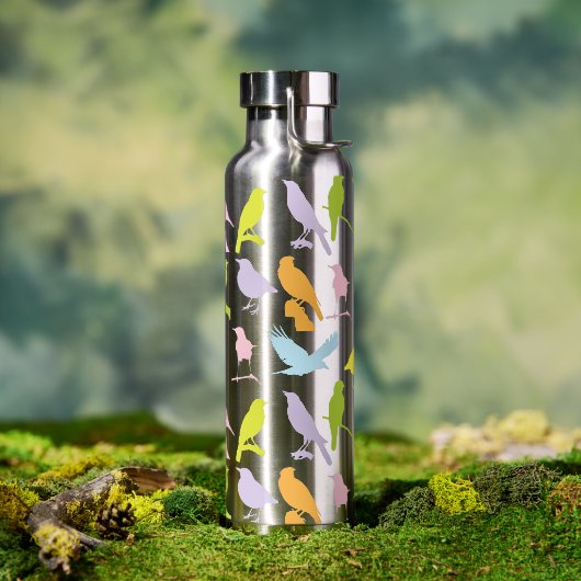 Pastel met kleurrijke variëteit vogelpatroon waterfles (Buiten)