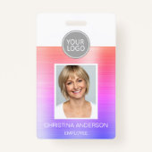 Pastel Metallic Naam van de werknemer Logo Foto Co Badge (Voorkant)