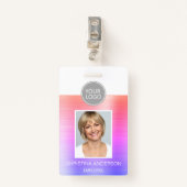 Pastel Metallic Naam van de werknemer Logo Foto Co Badge (Voorkant met clip)