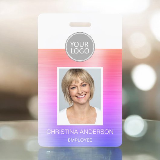 Pastel Metallic Naam van de werknemer Logo Foto Co Badge