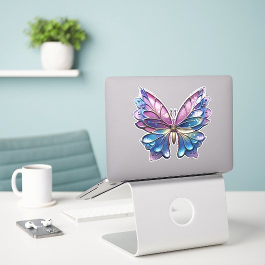Pastel Metallic Vlinder Sticker (Laptop op bureau)
