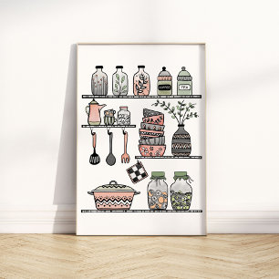 Pastel Midden-eeuwse Boho-chic Keuken Wand Poster