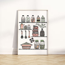 Pastel Midden-eeuwse Boho-chic Keuken Wand Poster