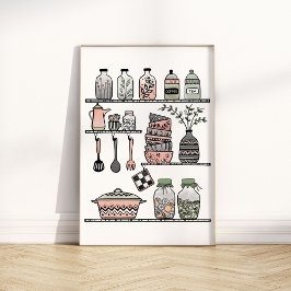 Pastel Midden-eeuwse Boho-chic Keuken Wand Poster