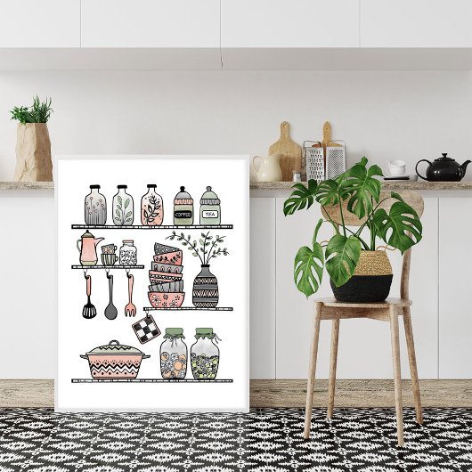 Pastel Midden-eeuwse Boho-chic Keuken Wand Poster