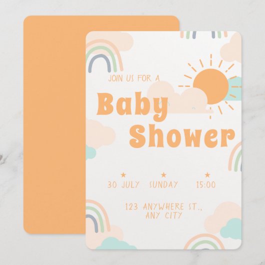 Pastel Minimal Baby shower Kaart (Voorkant / Achterkant)