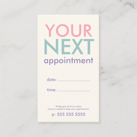 Pastel Minimal Basic Appointment Card Afsprakenkaartje (Voorkant)
