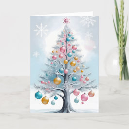 Pastel Minimalistische Dennenboom Glanzende Orname Feestdagen Kaart