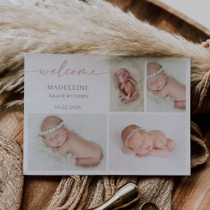 Pastel Minimalistische Fotocollage Baby Welkomstka Kaart