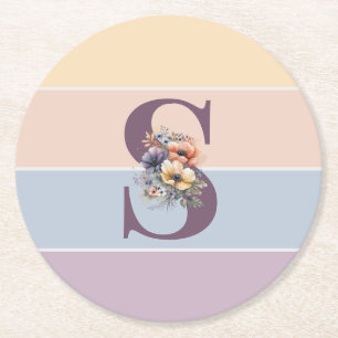 Pastel minimalistische strepen met waterverven ronde kartonnen onderzetter