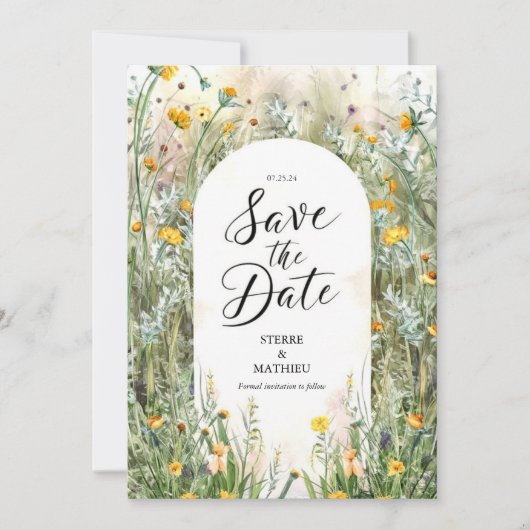 Pastel Minimalistische Wildflower bruiloft Save The Date (Voorkant)