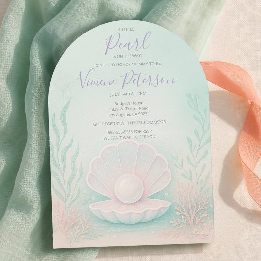 Pastel Mint and Coral Little Pearl Baby Shower Kaart