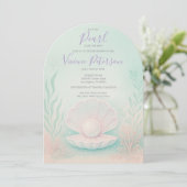Pastel Mint and Coral Little Pearl Baby Shower Kaart (Staand voorkant)