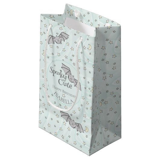 Pastel Mint Bats Spooky Schattige Klein Cadeauzakje (Voorkant Gekanteld)
