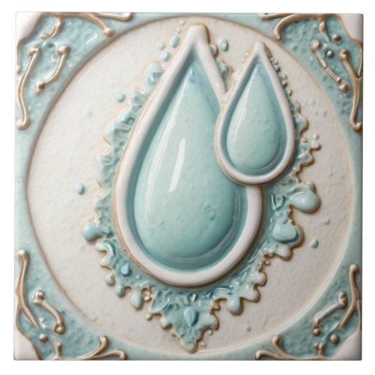 Pastel Mint Blauw & Wit Water Drops Badkamer Tegel Tegeltje (Voorkant)