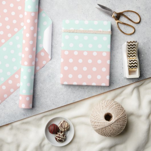 Pastel Mint & Blush Stippen Inpakpapier (Crafts)