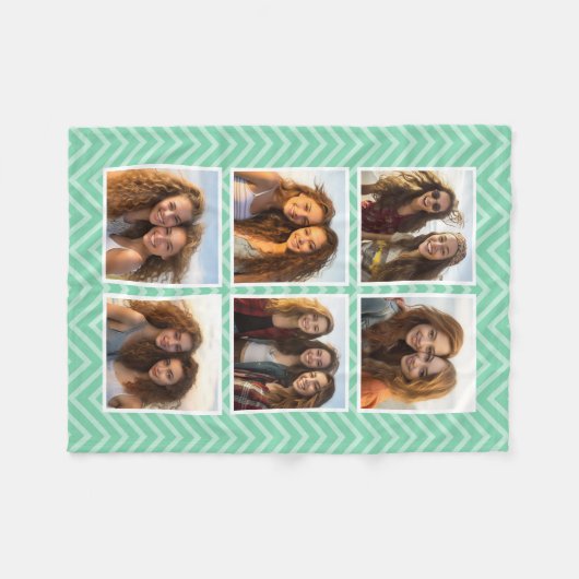 Pastel Mint Chevron Pattern Trendy 6 Foto Collage Fleece Deken (Voorkant (Horizontaal))